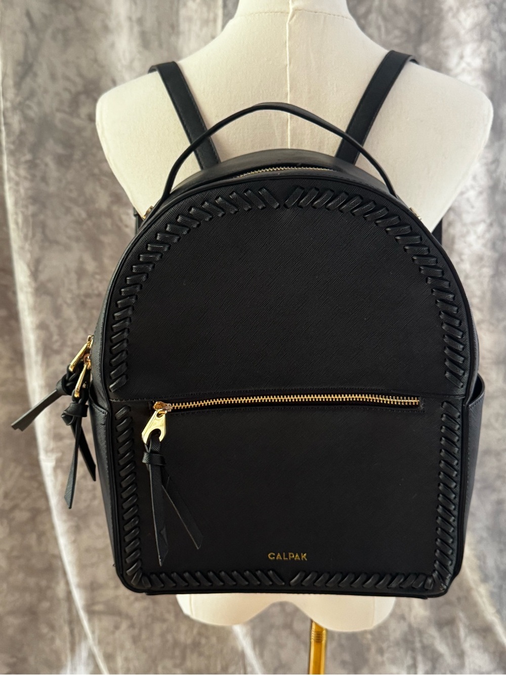 CALPAK Structured Saffiano Backpack Black & Gold